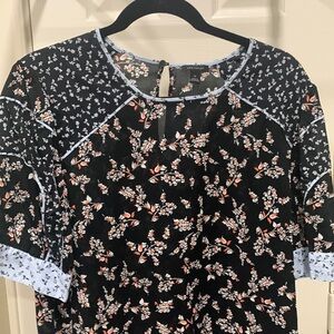 Loft black floral blouse with blue trim. Perfect condition